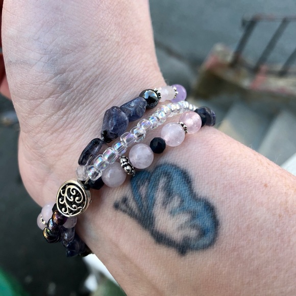 Handmade Multi Layer Mixed Media Iolite Gemstone Charm Bracelet - Picture 10 of 16